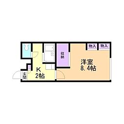 レオパレスドミール湯川 1Kの間取図画像