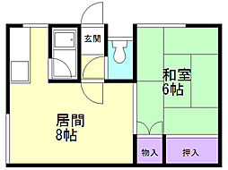 リヴェール美原 1LDKの間取図画像