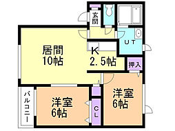 ハウス・コンフォートE 2LDKの間取図画像