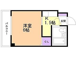スカイコート函館 1Kの間取図画像