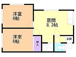 大川荘 2DKの間取図画像