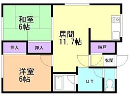 笹木アパート 2LDKの間取図画像