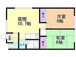 コーポ学 2LDKの間取図画像