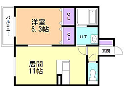 ヴォール中島 1LDKの間取図画像