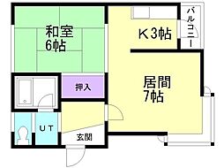 ハイツはこだて2 1LDKの間取図画像