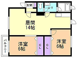 フォレストリーB館 2LDKの間取図画像
