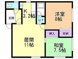 ハイツ田原 2LDKの間取図画像