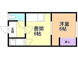 コンフレール美原 1DKの間取図画像