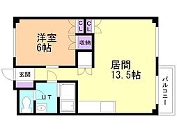 ルーヴルやまと2 1LDKの間取図画像