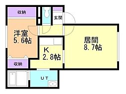 ウィルモア花園 1LDKの間取図画像