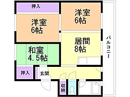 ビレッジハウス金堀2号棟 3DKの間取図画像