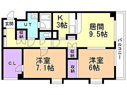 ケントパレス函館 2LDKの間取図画像