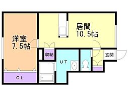 ラ・カーサ1 1LDKの間取図画像