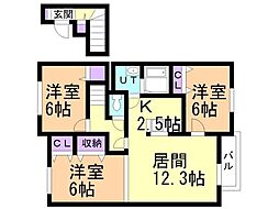 アップヒルズ1号館 3LDKの間取図画像