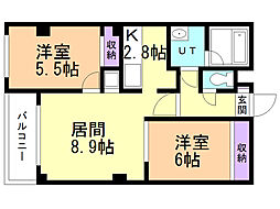 アールズコート大川 2LDKの間取図画像