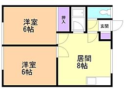 コーポ富岡 2DKの間取図画像