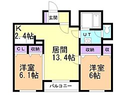 トータス宮前 2LDKの間取図画像