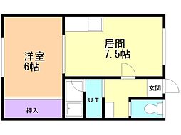 さとうハイツ2号 1DKの間取図画像