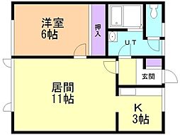 ハイツみはらし 1LDKの間取図画像