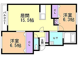 アール・ヒルズコート 2LDKの間取図画像