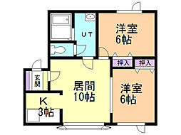 サンガーデン北美原2 2LDKの間取図画像