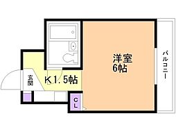 スカイコート函館 1Kの間取図画像