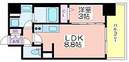アーバネックス新町2 1LDKの間取図画像