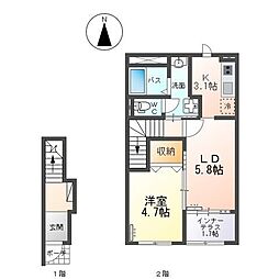 エメラルドI 1LDKの間取図画像