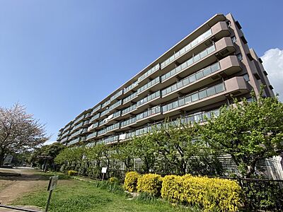 外観:総戸数107戸のビッグコミュニティ。目の前は春には桜の木が咲き誇る「幕張町あんず公園」 外観:総戸数107戸のビッグコミュニティ。目の前は春には桜の木が咲き誇る「幕張町あんず公園」