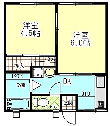 荒川沖東1-6-24住宅 2DKの間取図画像