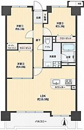 アーサー久留米エクシオ 3LDKの間取図画像