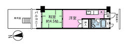 カーサ第2宇喜田3号棟 1Kの間取図画像