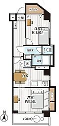 矢口フラワーマンション 2DKの間取図画像