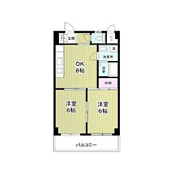 メゾン本厚木 2DKの間取図画像