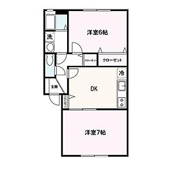 ブラウニーコート1 2DKの間取図画像