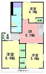ヒルサイド三田B 3DKの間取図画像