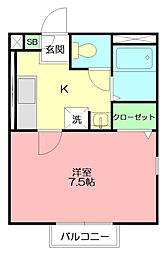 サニーハイツ相田 1Kの間取図画像