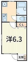 フローラ東小岩 1Kの間取図画像