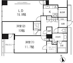 六本木ヒルズレジデンスB棟 2LDKの間取図画像