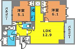 パークハウス三軒茶屋クロスコート 2LDKの間取図画像