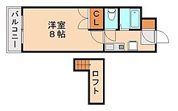 ヤング・グレイス若園 1Kの間取図画像