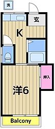 スカイハウス2 1Kの間取図画像
