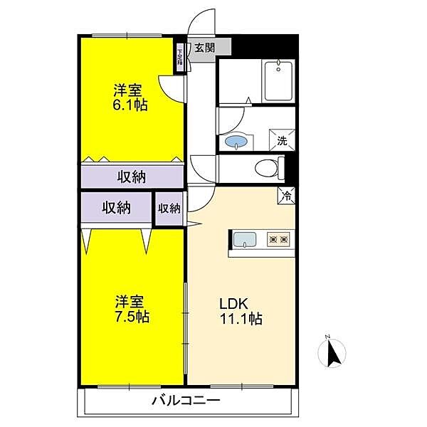 ブレイン長浜I 303｜滋賀県長浜市弥高町(賃貸マンション2LDK・3階・59.80㎡)の写真 その2