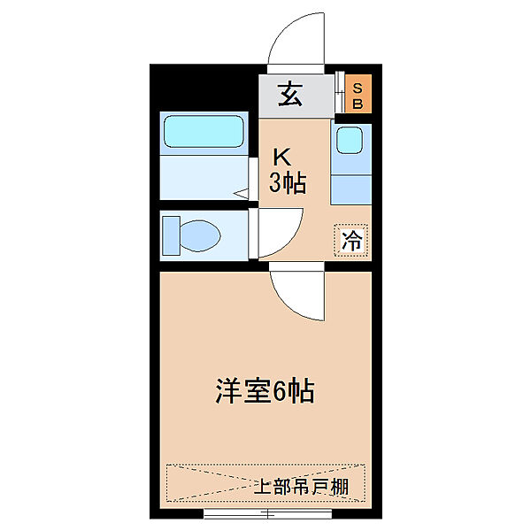 画像2:１Ｋ・１９．２５平米（実際のお部屋は反転タイプになります。）