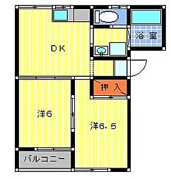 コスモガーデン 2DKの間取図画像