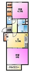 東急東横線 元住吉駅 徒歩15分の賃貸アパート 1階2DKの間取り