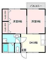 菱沼荘 2階2DKの間取り