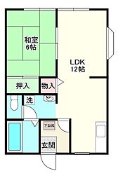 ヤナイハイツ 1LDKの間取図画像