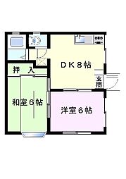 サンライズ 2DKの間取図画像