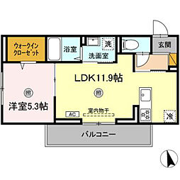 サンライズガーデンさくら 2階1LDKの間取り